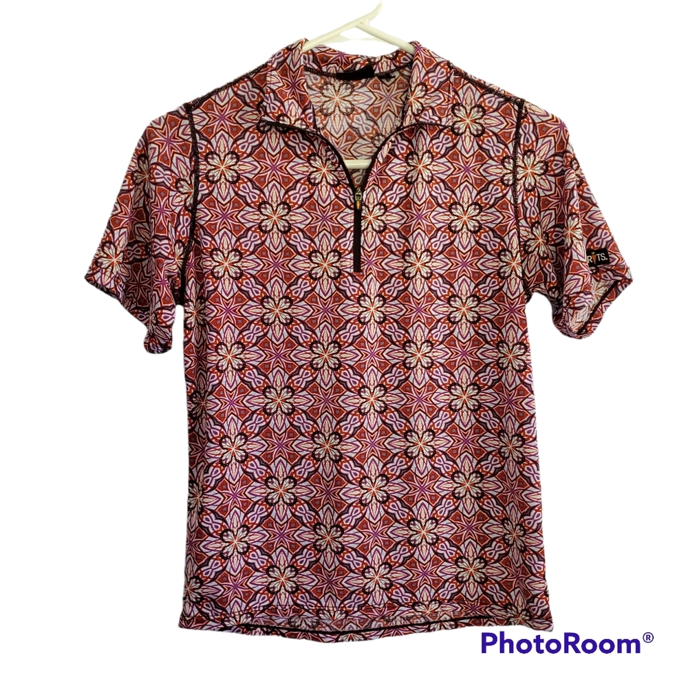 Kerrits Geometric Patterned Short Sleeve Zip Short Sleeve Riding Top Shirt SZ L